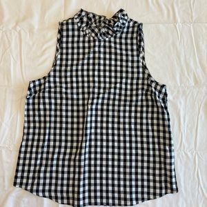 J Crew navy and white sleeveless blouse.